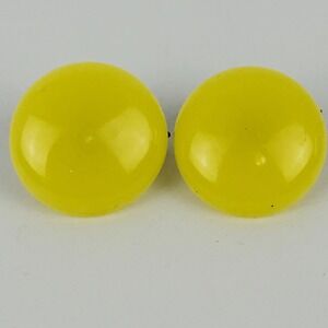 Vintage Yellow Bakelite-Style Clip On Earrings Round Button Retro Costume Jewelr
